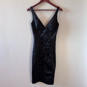 Vintage Cache Ruched Front/Back Elegant Black Sleeveless Dress Size 10 Evening